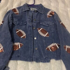 Blue Corduroy Jacket with Sequin Footballs